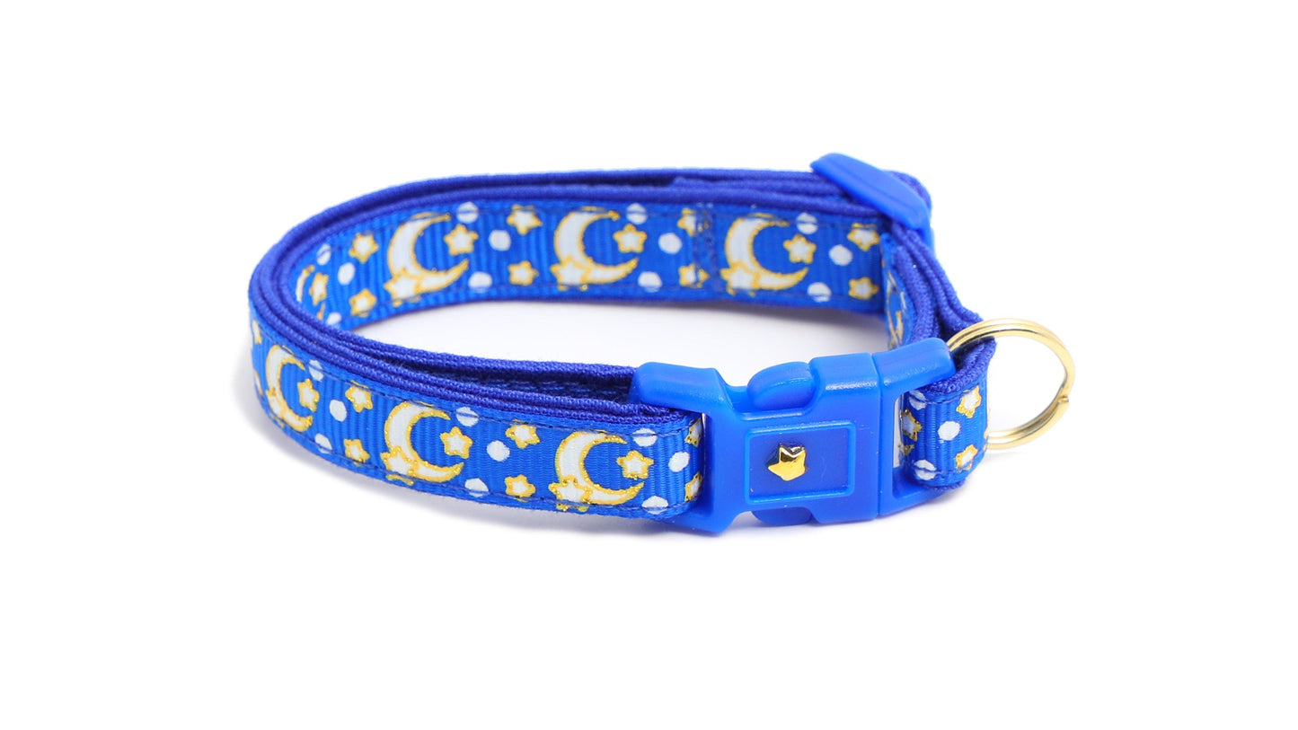 Gold Moons and Stars on Sapphire Blue Cat Collar-8
