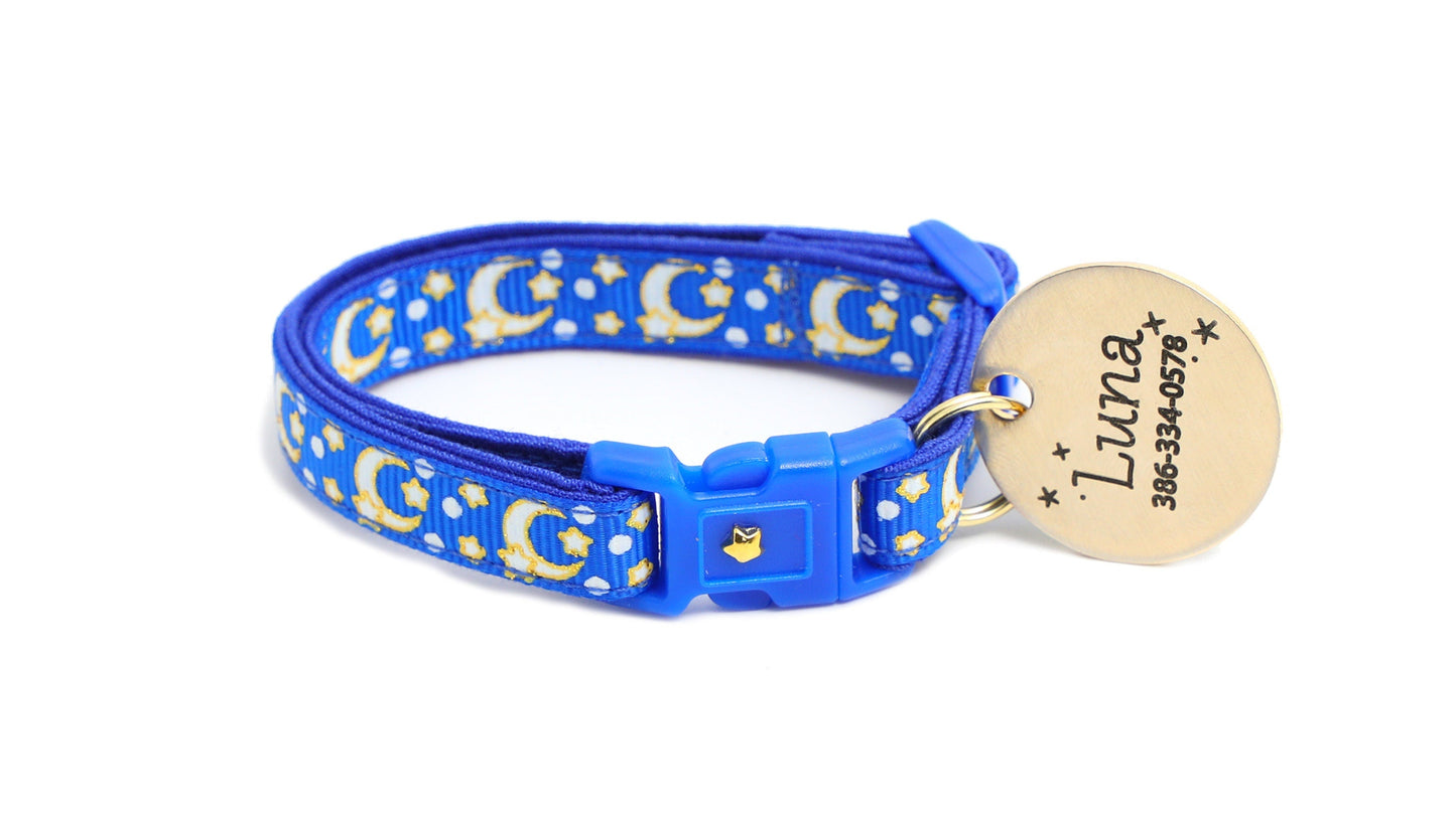 Gold Moons and Stars on Sapphire Blue Cat Collar-6