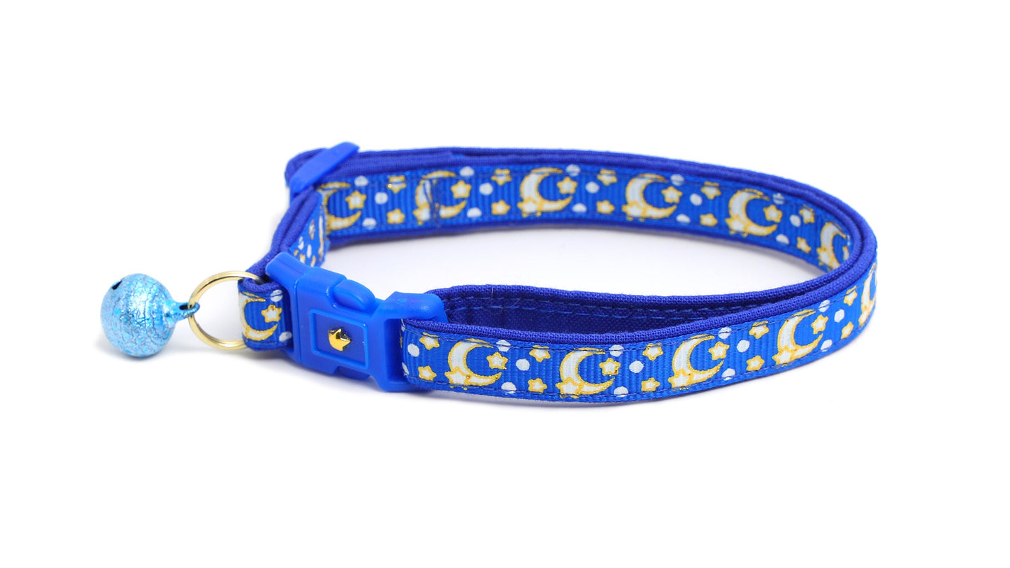 Gold Moons and Stars on Sapphire Blue Cat Collar-3