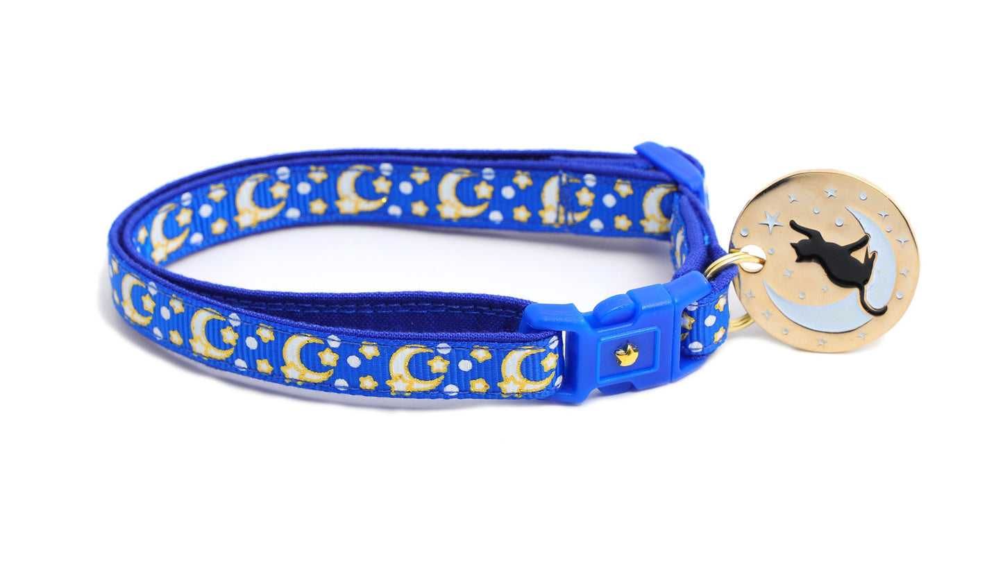 Gold Moons and Stars on Sapphire Blue Cat Collar-4