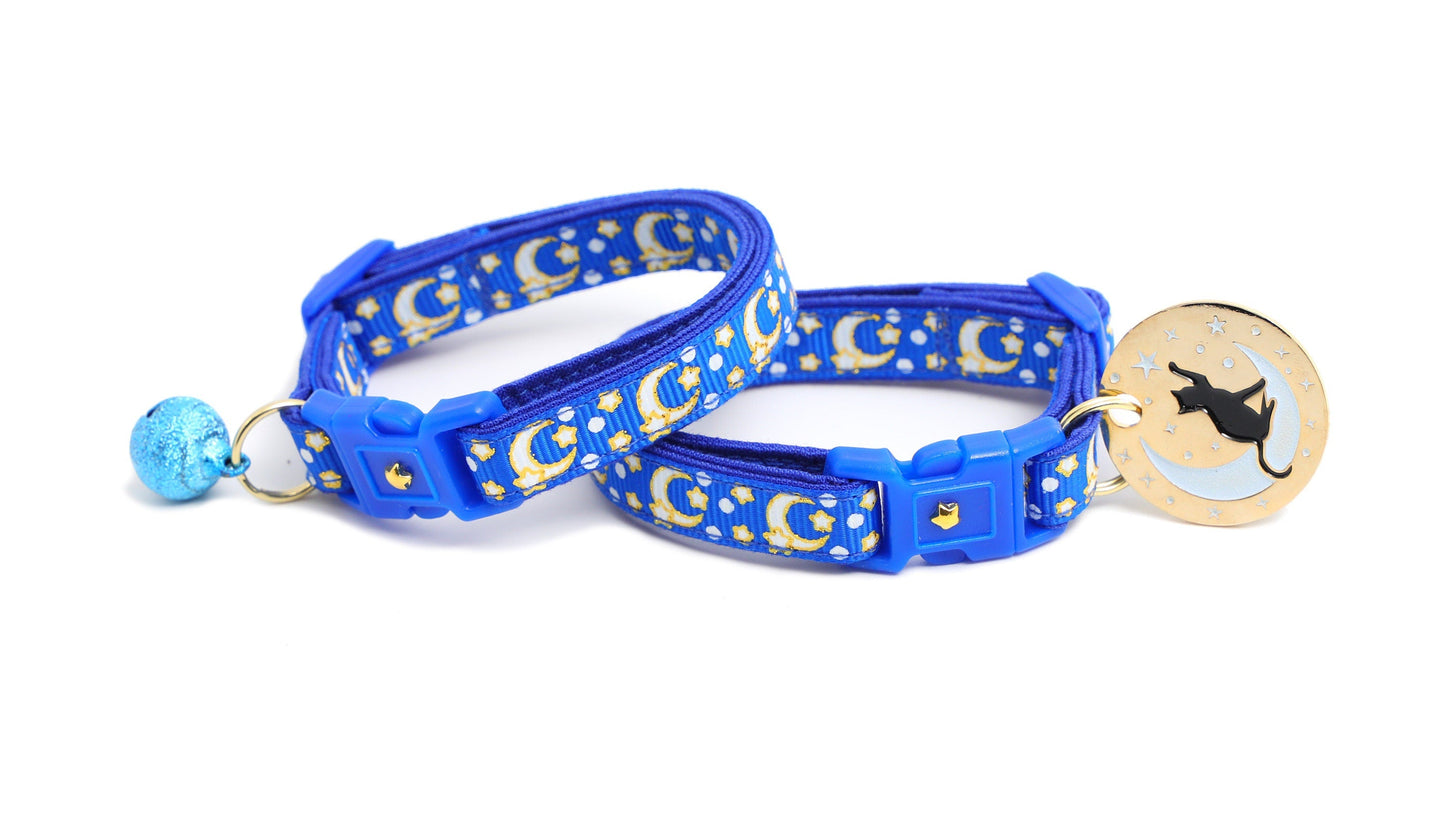 Gold Moons and Stars on Sapphire Blue Cat Collar-2