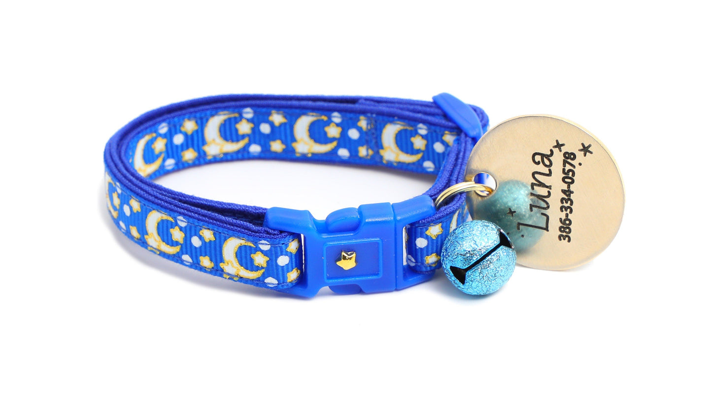 Gold Moons and Stars on Sapphire Blue Cat Collar-7