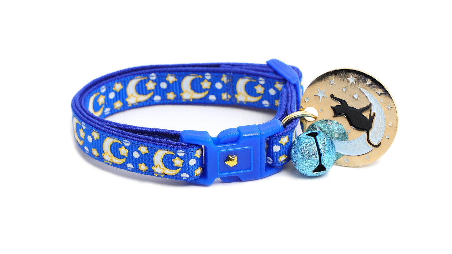 Gold Moons and Stars on Sapphire Blue Cat Collar-5
