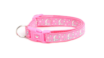 Silver Moons and Stars on Peony Pink Cat Collar-8