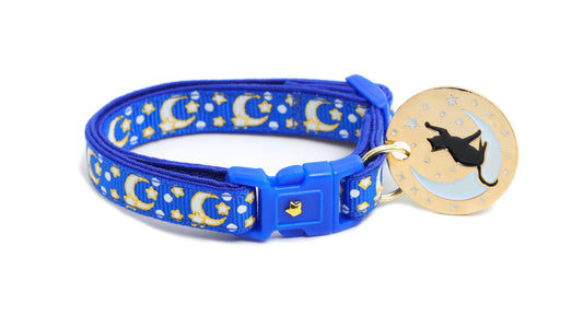 Gold Moons and Stars on Sapphire Blue Cat Collar-1
