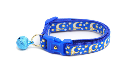 Gold Moons and Stars on Sapphire Blue Cat Collar-0