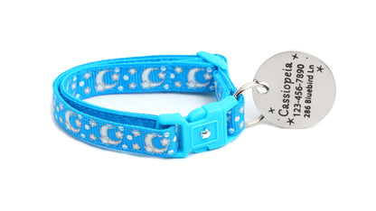 Silver Moons and Stars on Peacock Blue Cat Collar-6