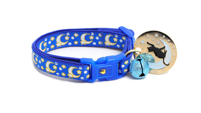 Gold Moons and Stars on Sapphire Blue Cat Collar-5